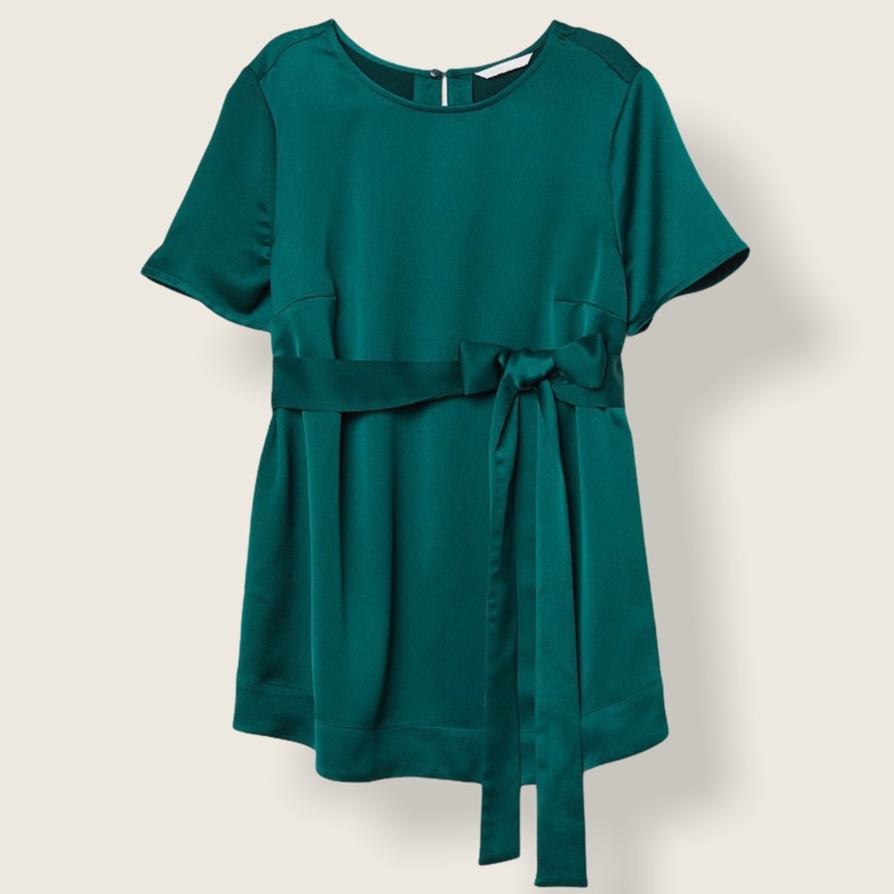 H&M Maternity Emerald Green Short-Sleeve Tie-Belt Blouse